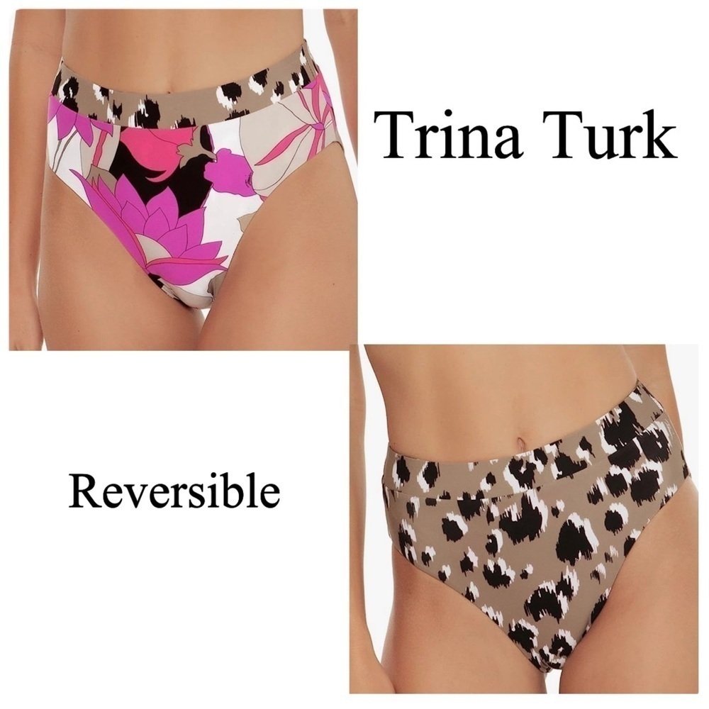 TRINA Turk Lynx Reversible Banded High Waist Floral Bikini Bottom Size 8 NWT